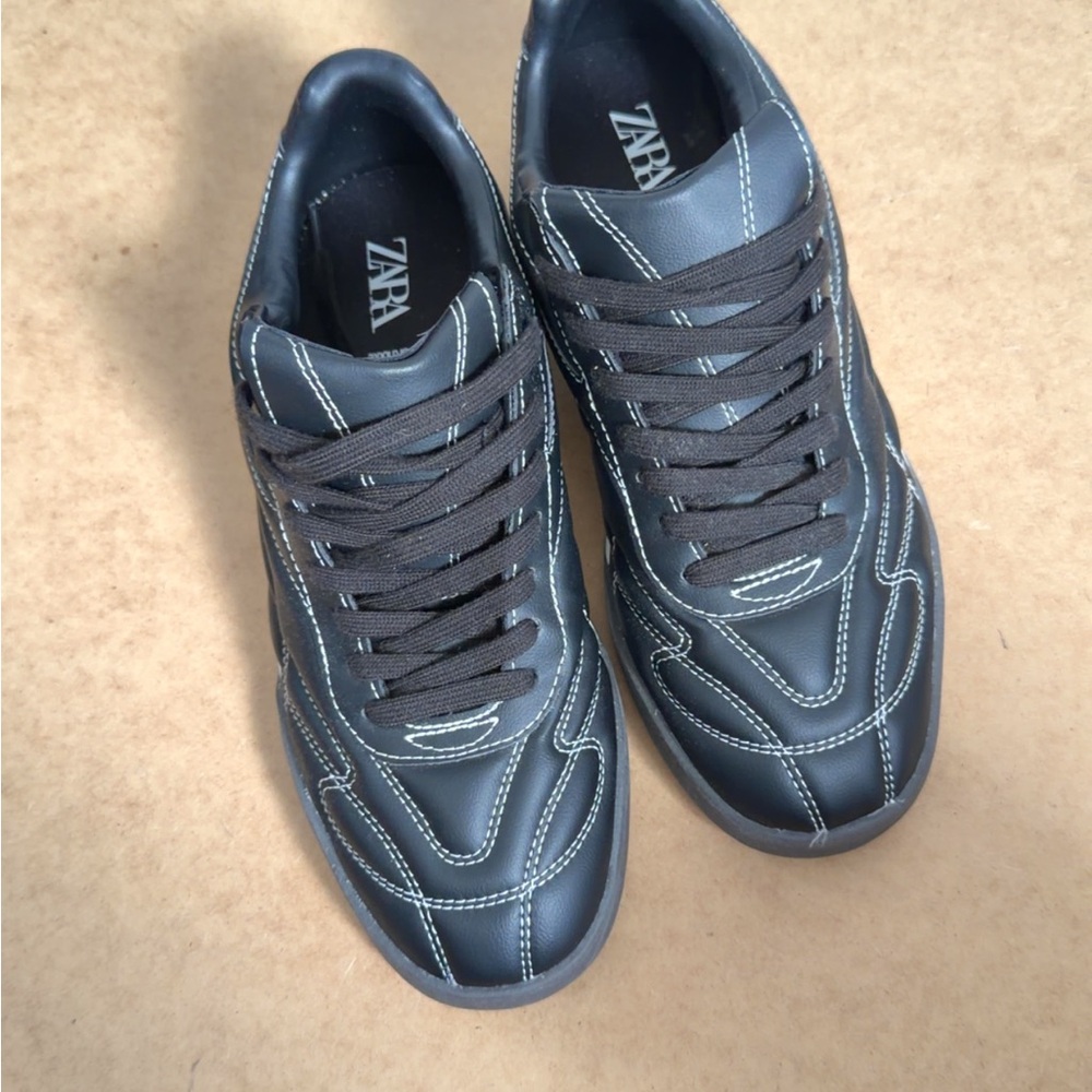 Zara Black Sneakers with White Stitching